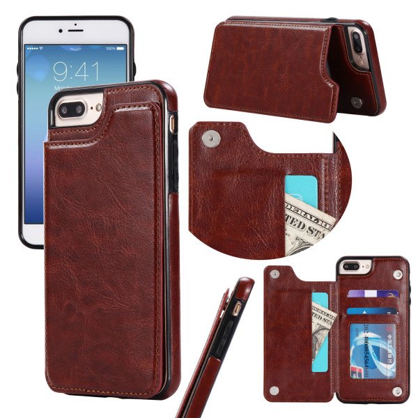 Wholesale iPhone 8 Plus / 7 Plus Flip Book Leather Style Credit Card Case (Brown)